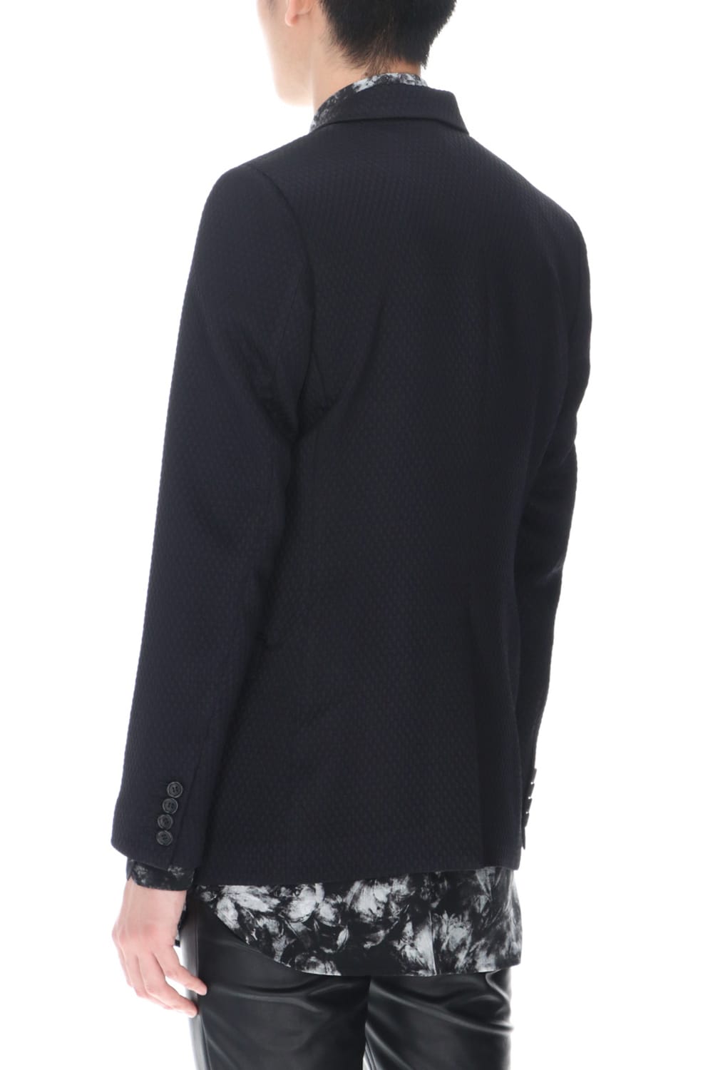 ジャガード 1B テーラードジャケット (ブラック)