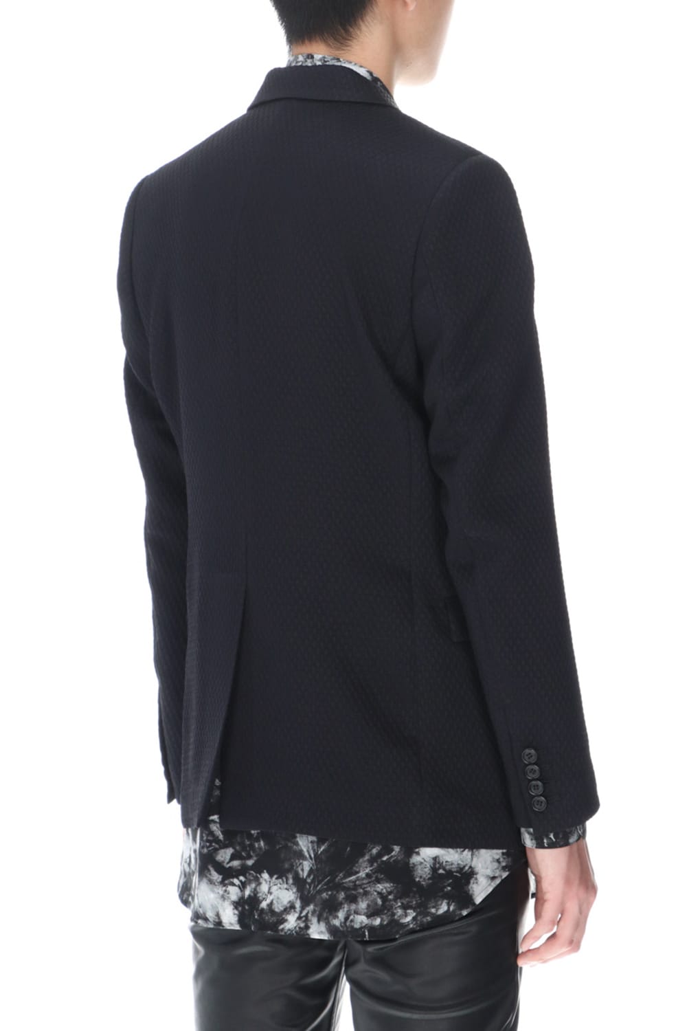 ジャガード 1B テーラードジャケット (ブラック)