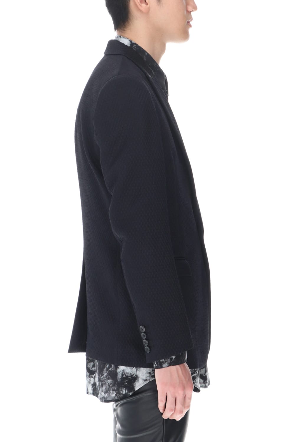 ジャガード 1B テーラードジャケット (ブラック)