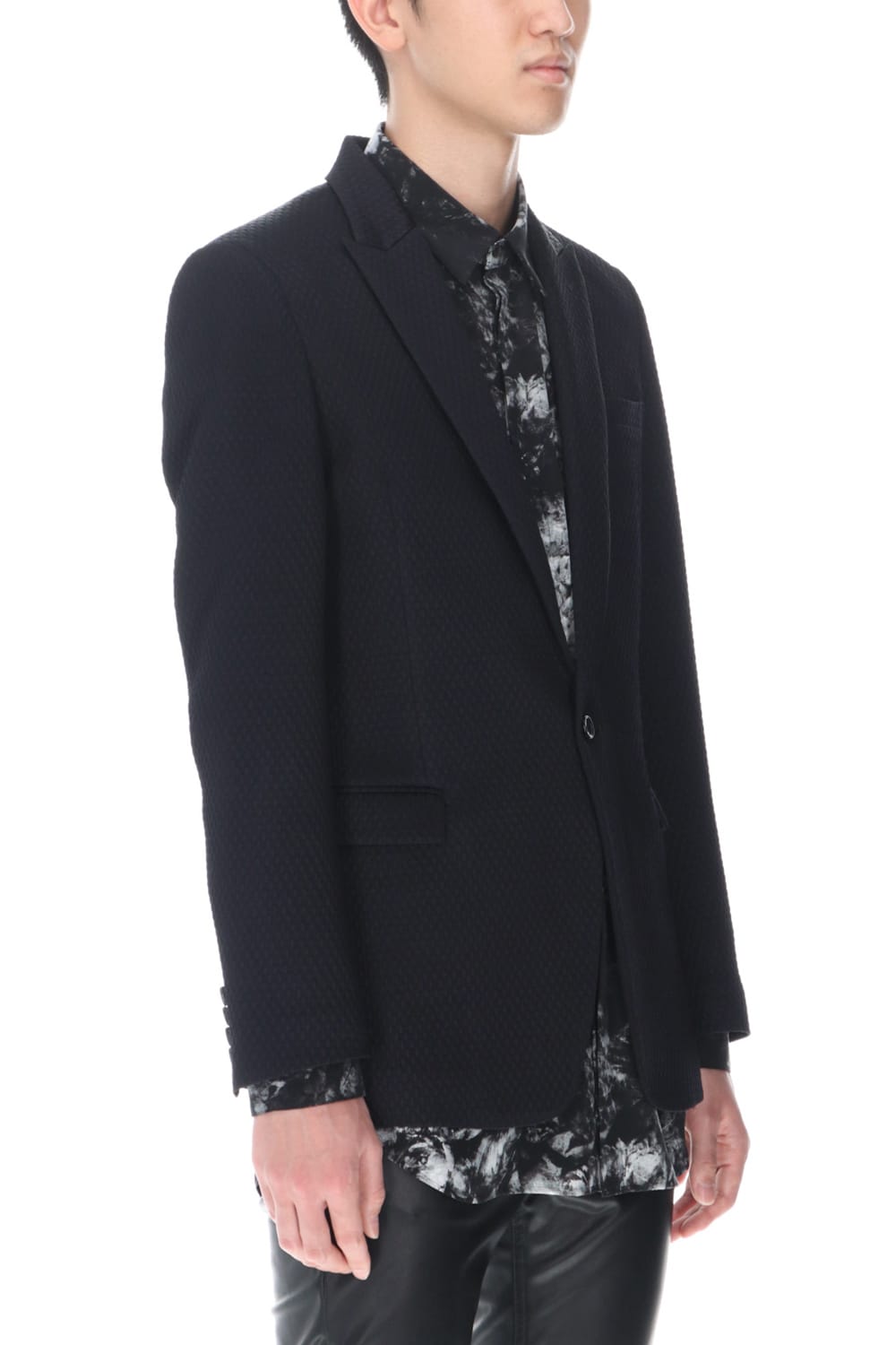 ジャガード 1B テーラードジャケット (ブラック)