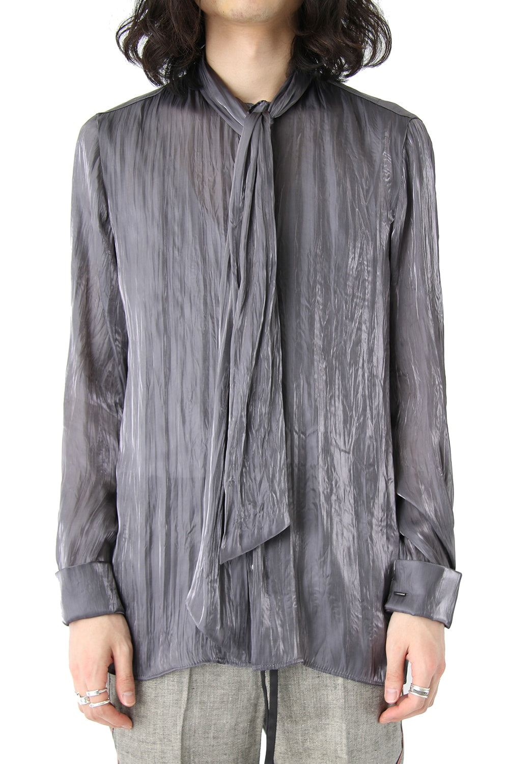  Super Brand Chambray Chiffon SCARF COLLAR SHIRT