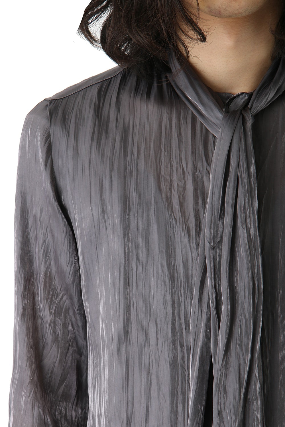 Super Brand Chambray Chiffon SCARF COLLAR SHIRT