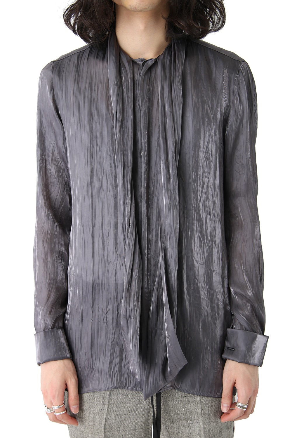 Super Brand Chambray Chiffon SCARF COLLAR SHIRT