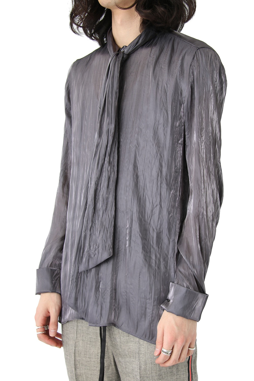  Super Brand Chambray Chiffon SCARF COLLAR SHIRT