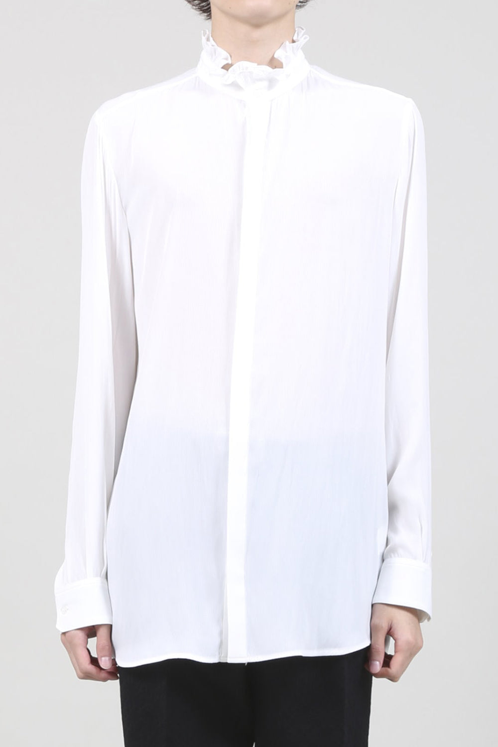 Dechine Stripe Jacquard Frill neck Shirt Off White