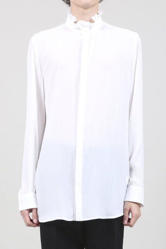 Dechine Stripe Jacquard Frill neck Shirt Off White