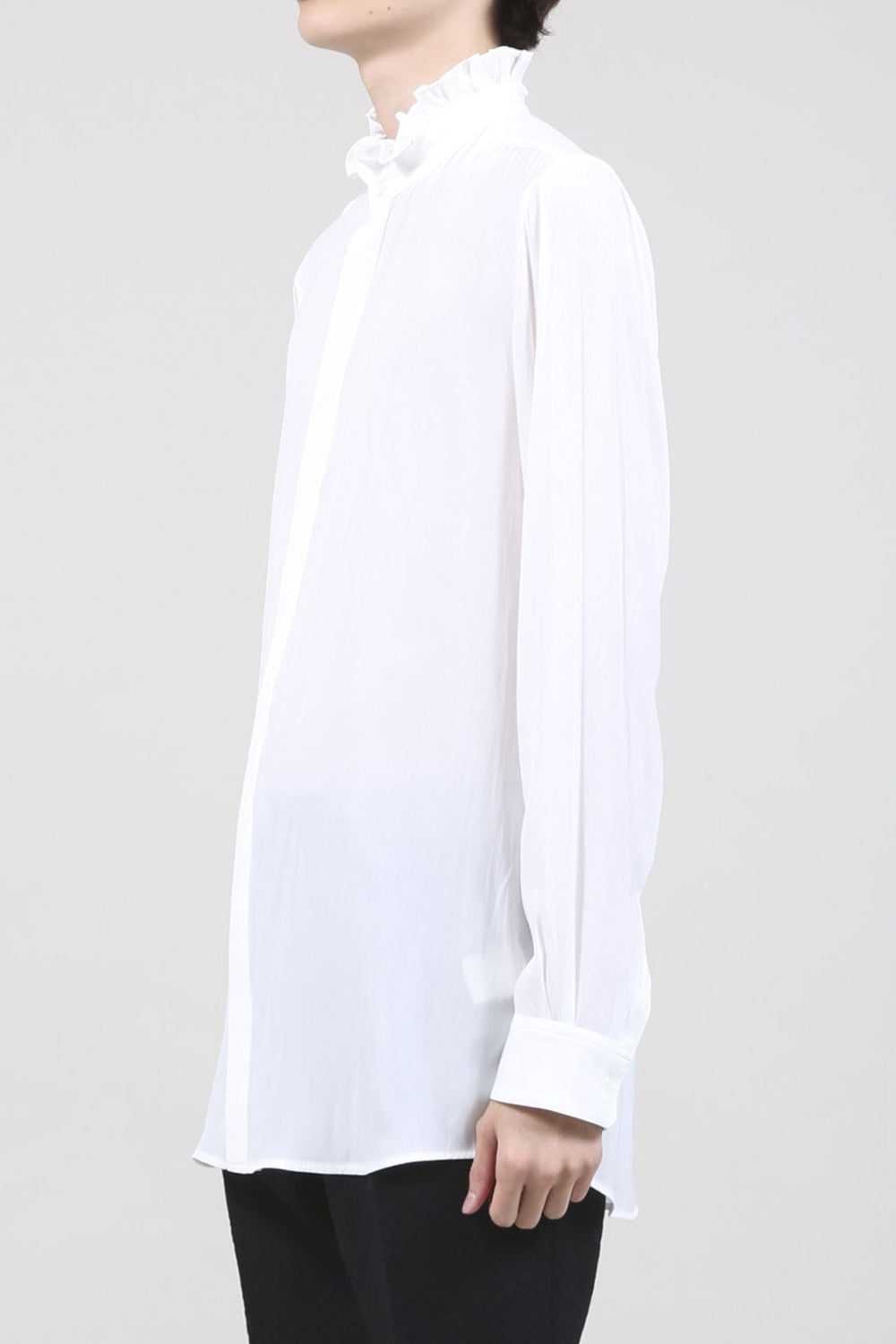 Dechine Stripe Jacquard Frill neck Shirt Off White