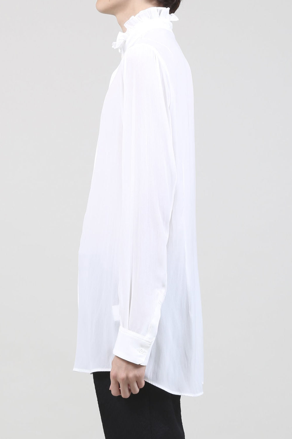 Dechine Stripe Jacquard Frill neck Shirt Off White