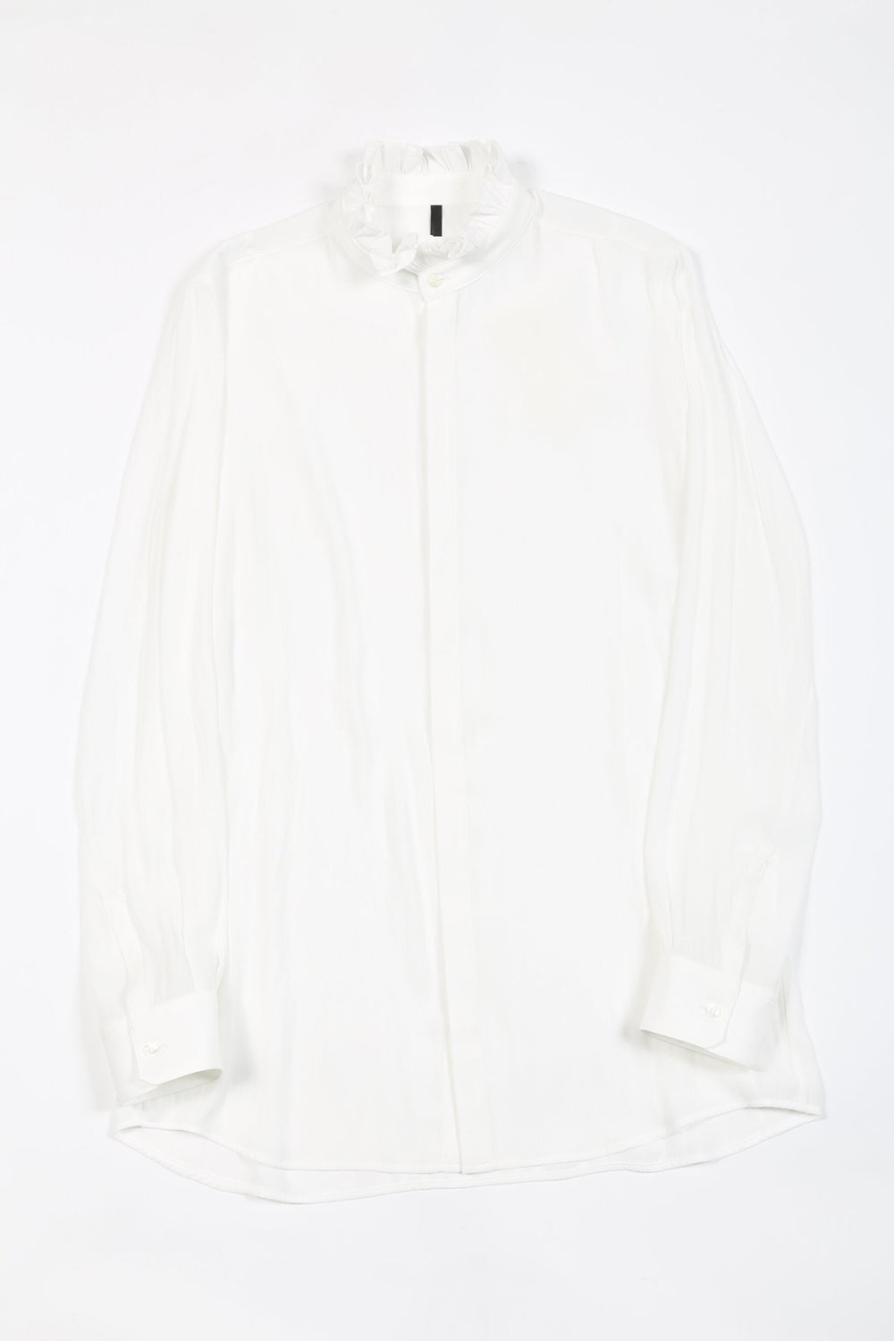 Dechine Stripe Jacquard Frill neck Shirt Off White