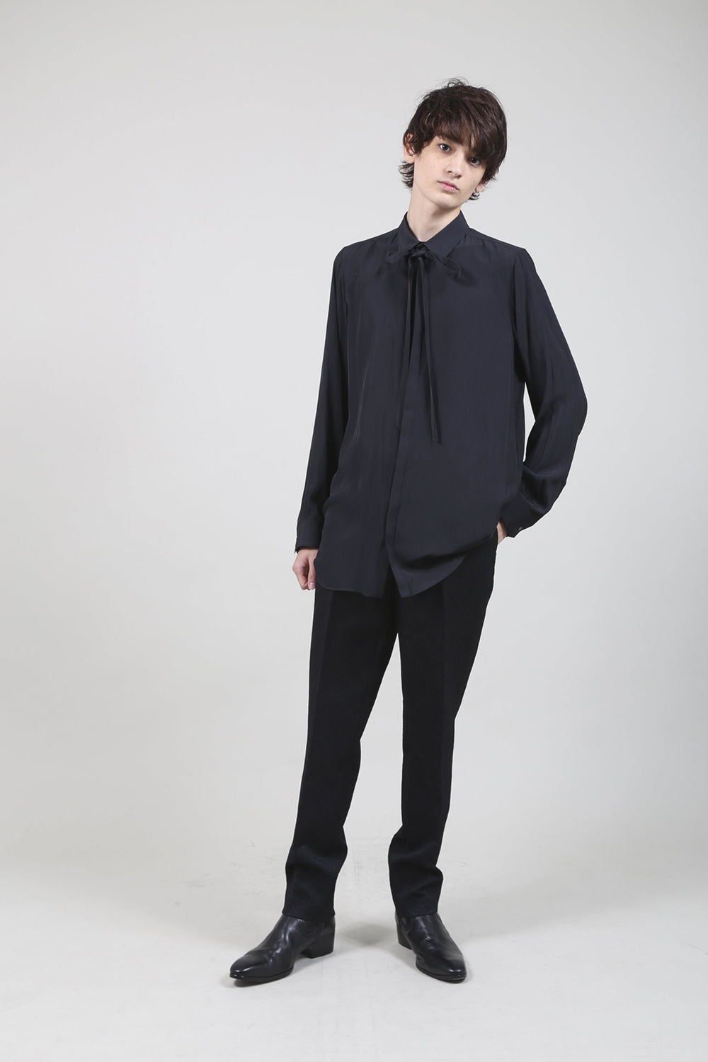 Dechine Stripe Jacquard Regular shirt with Ribbon Black