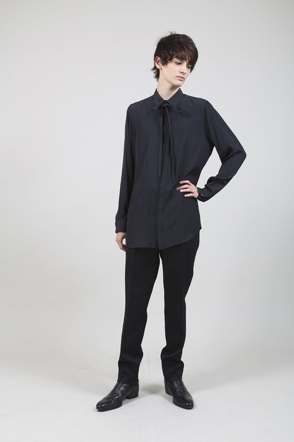 Dechine Stripe Jacquard Regular shirt with Ribbon Black
