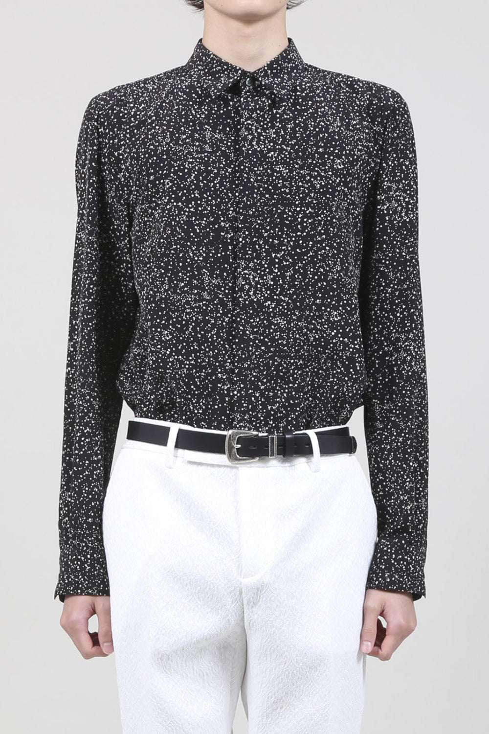 Dechine Random Dot print Ribbon Regular shirt Black × Off White