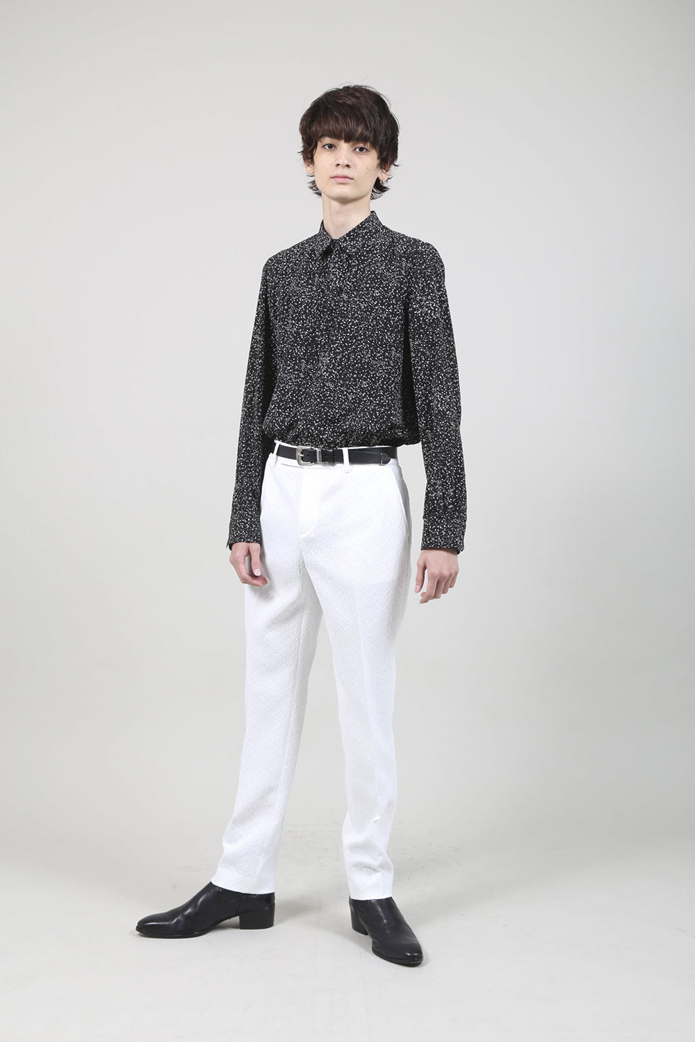 Dechine Random Dot print Ribbon Regular shirt Black × Off White