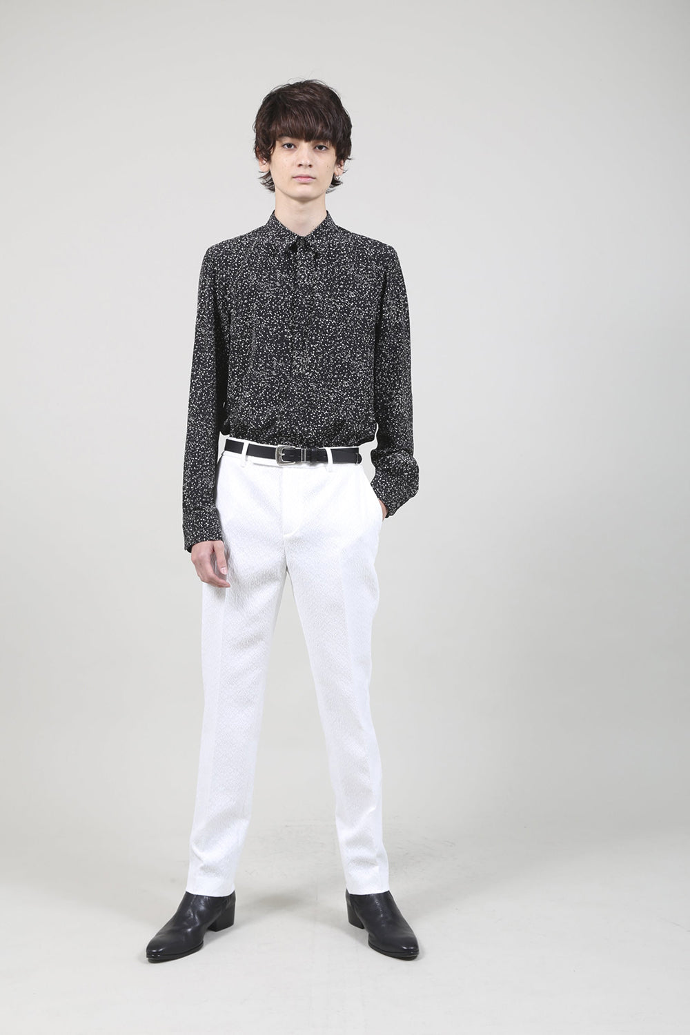 Dechine Random Dot print Ribbon Regular shirt Black × Off White