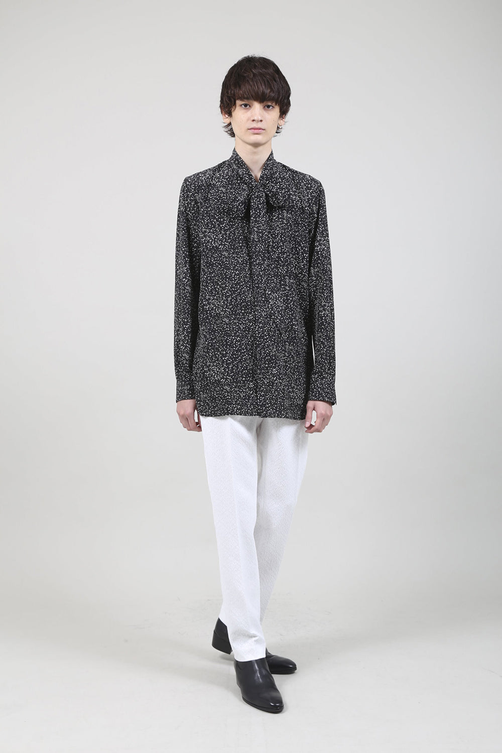 Dechine Random Dot print Ribbon Shirt Black × Off White