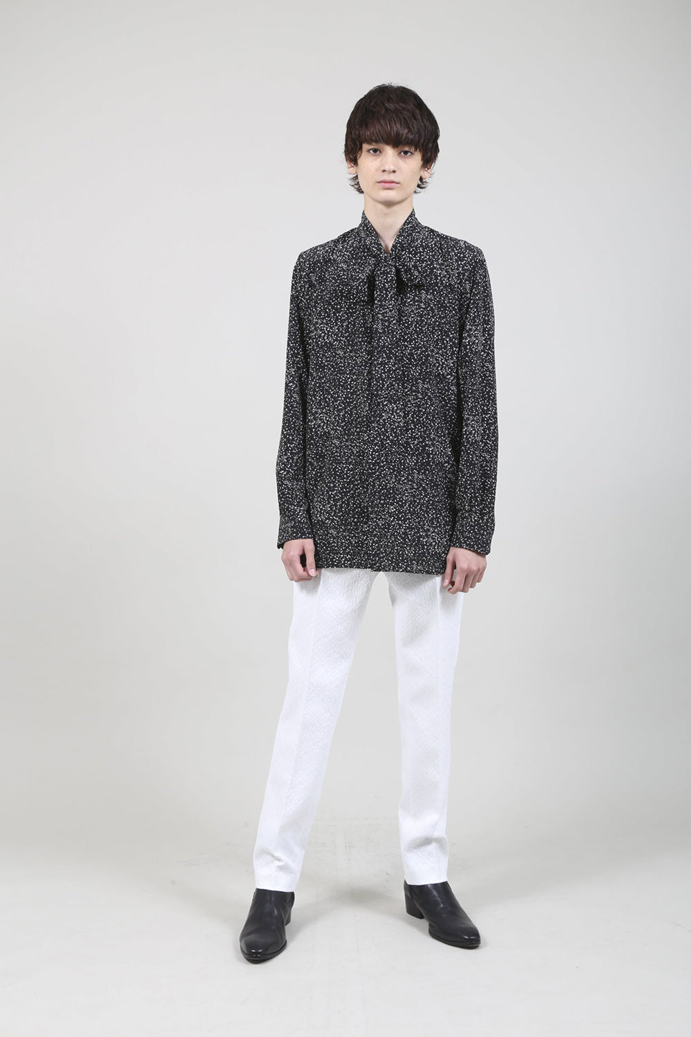 Dechine Random Dot print Ribbon Shirt Black × Off White