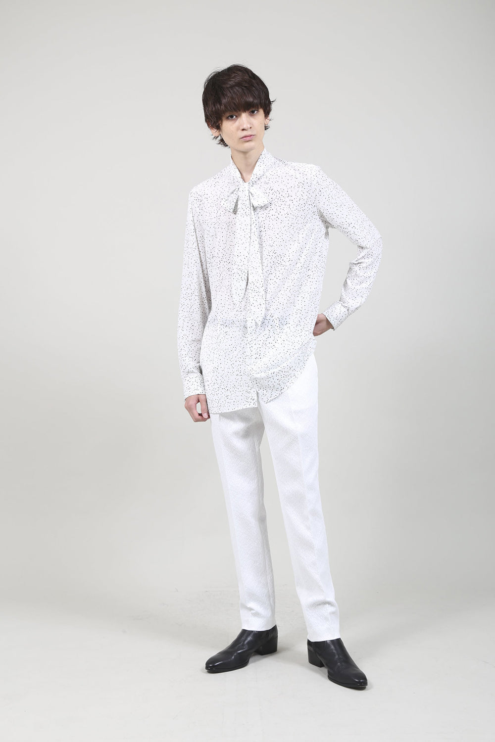 Dechine Random Dot print Ribbon Shirt Off White × Black