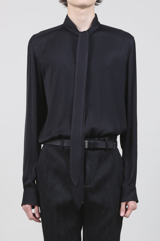 Clair satin Ribbon shirt Black