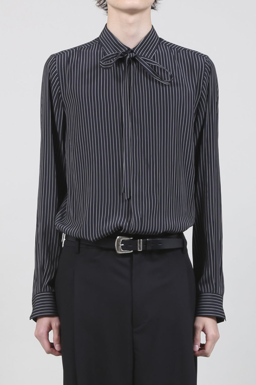 Dechine Stripe Jacquard Regular shirt with Ribbon Black × Off White