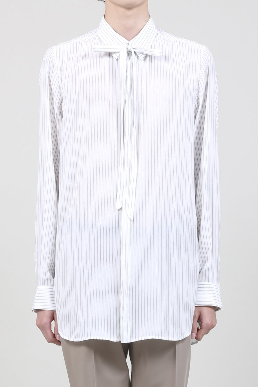 Dechine Stripe Jacquard Regular shirt with Ribbon Off White × Black