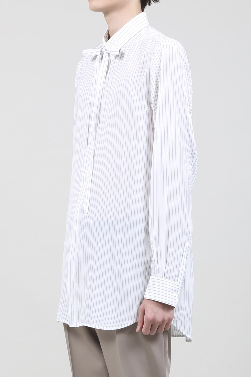 Dechine Stripe Jacquard Regular shirt with Ribbon Off White × Black