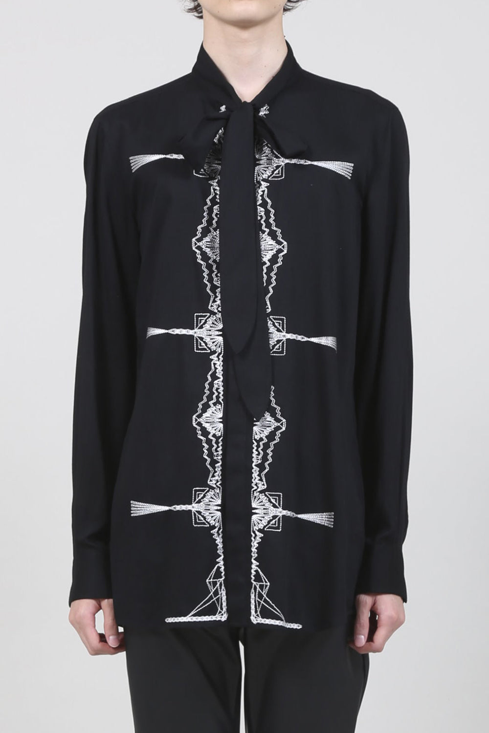 レーヨン ツイル 刺繍 レギュラー シャツ ブラック