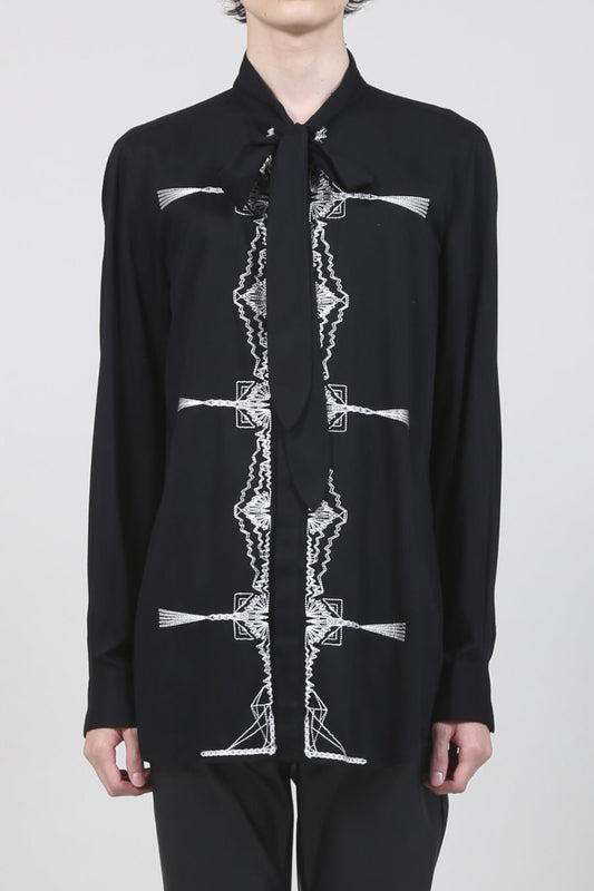 レーヨン ツイル 刺繍 レギュラー シャツ ブラック