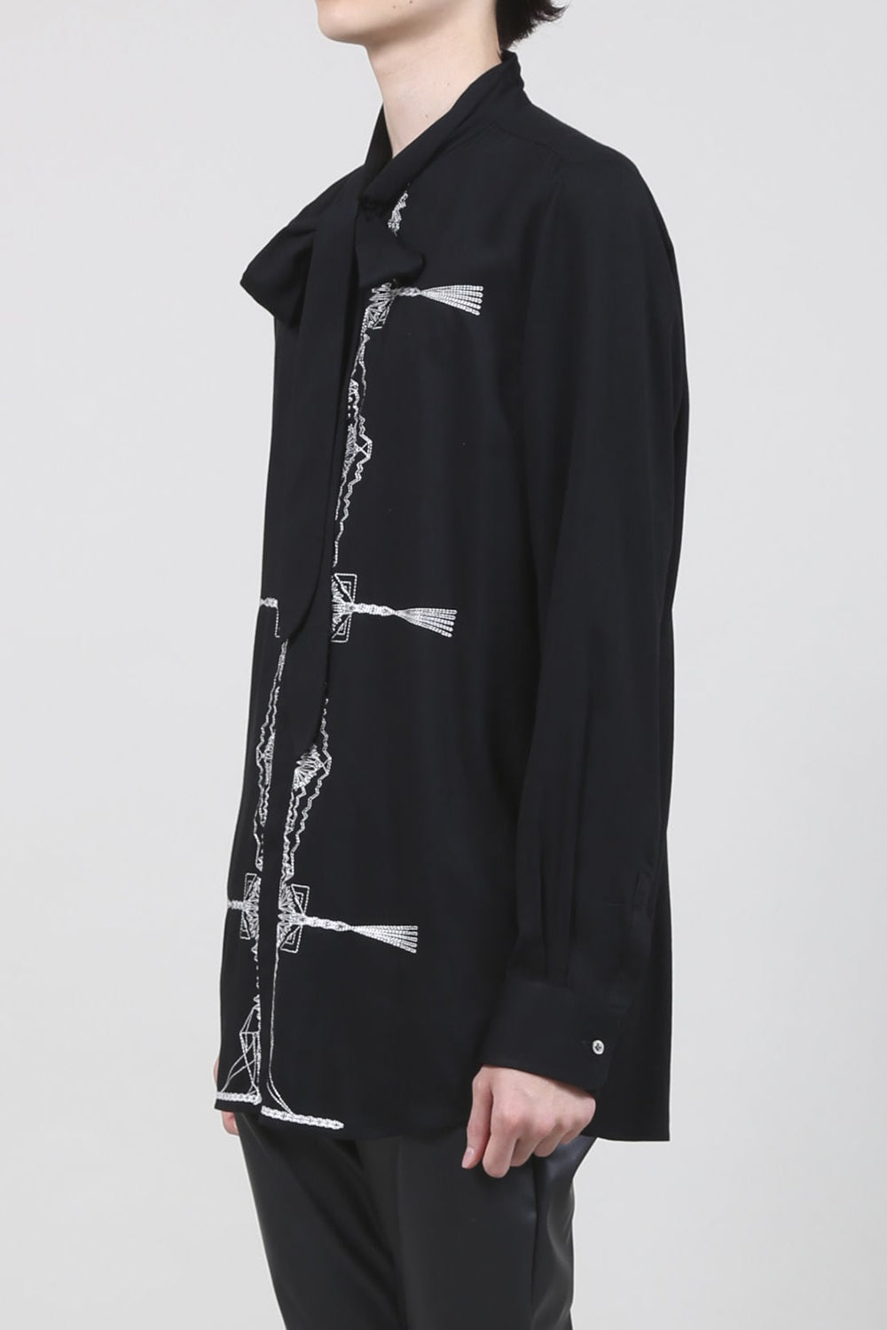レーヨン ツイル 刺繍 レギュラー シャツ ブラック
