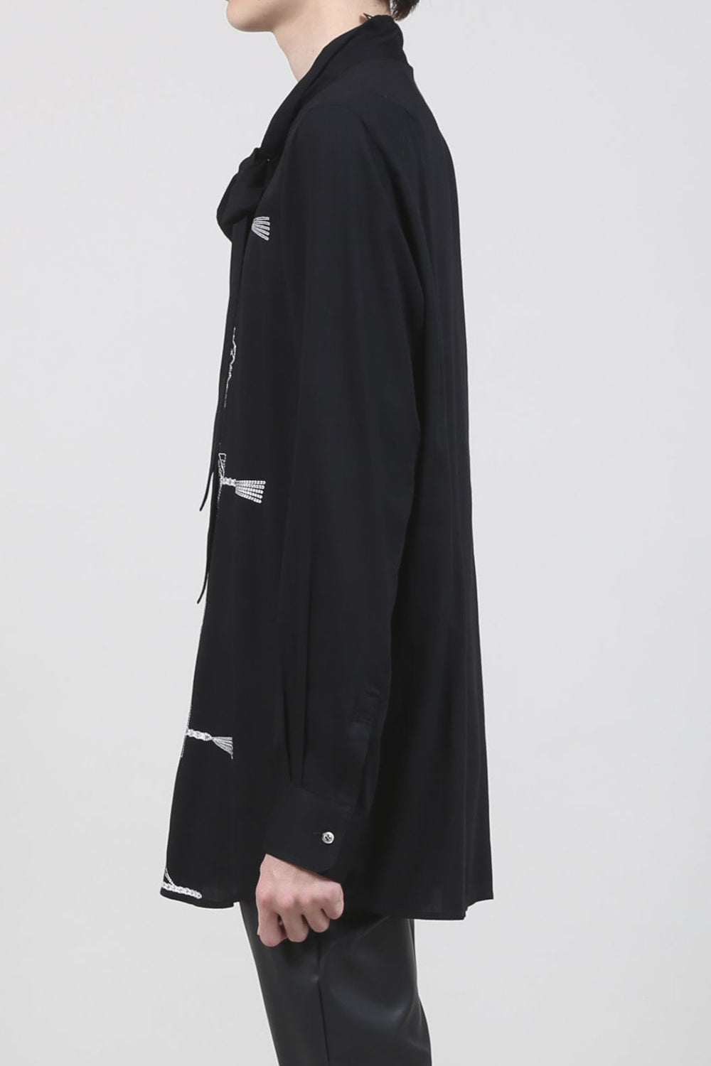 レーヨン ツイル 刺繍 レギュラー シャツ ブラック