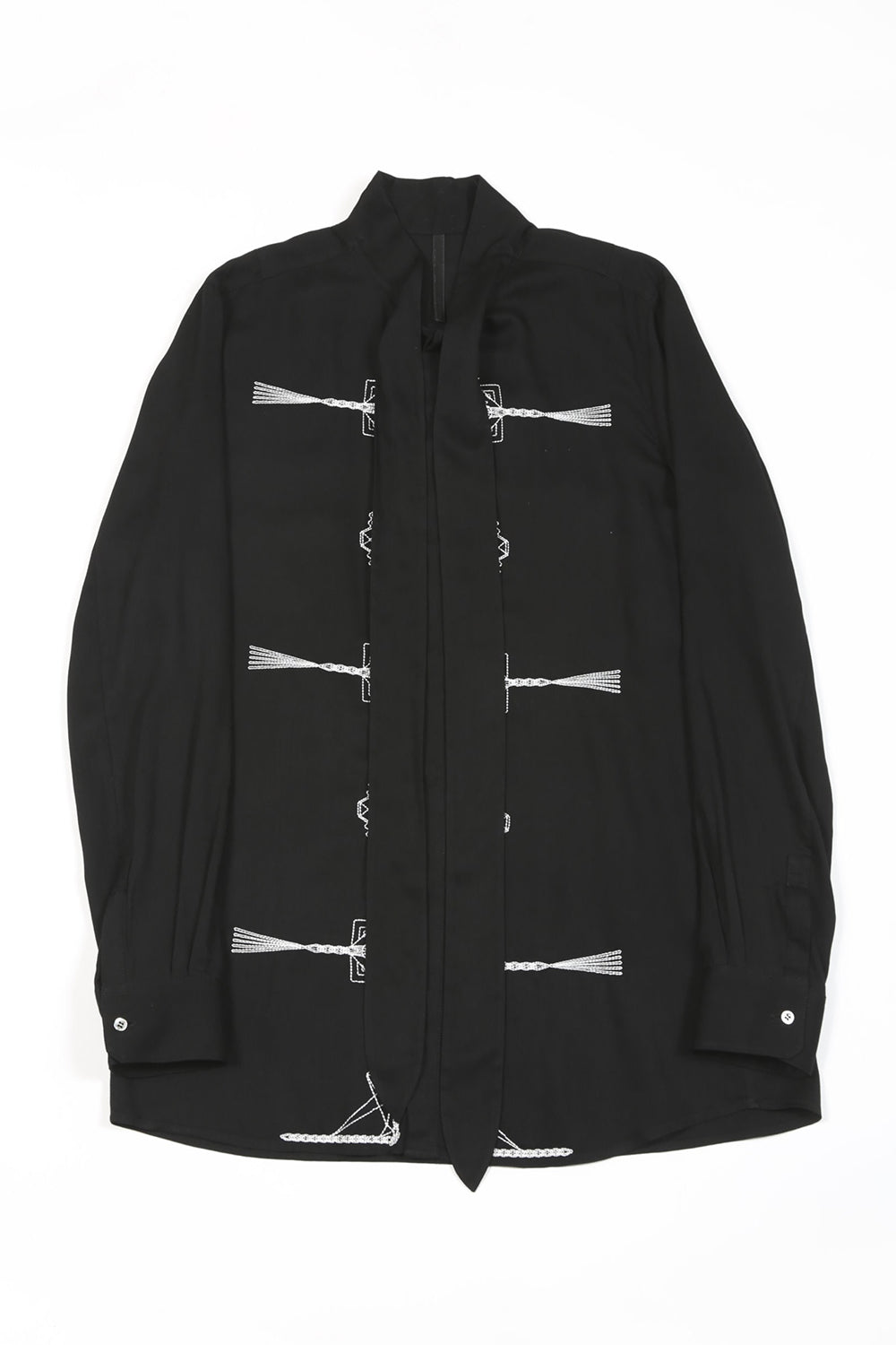 レーヨン ツイル 刺繍 レギュラー シャツ ブラック