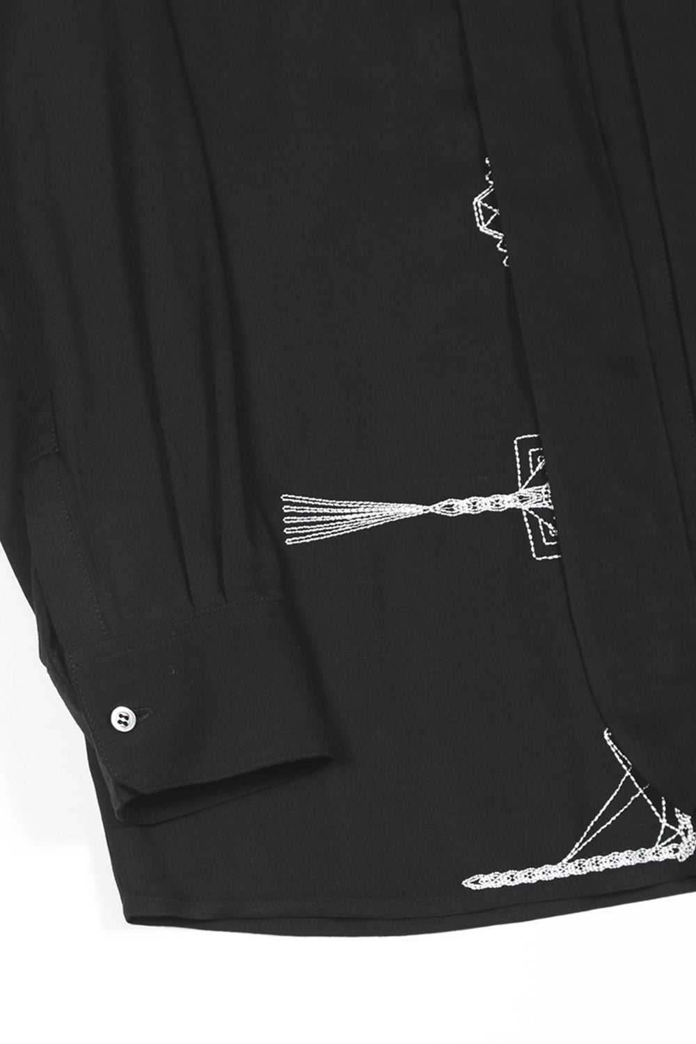 レーヨン ツイル 刺繍 レギュラー シャツ ブラック