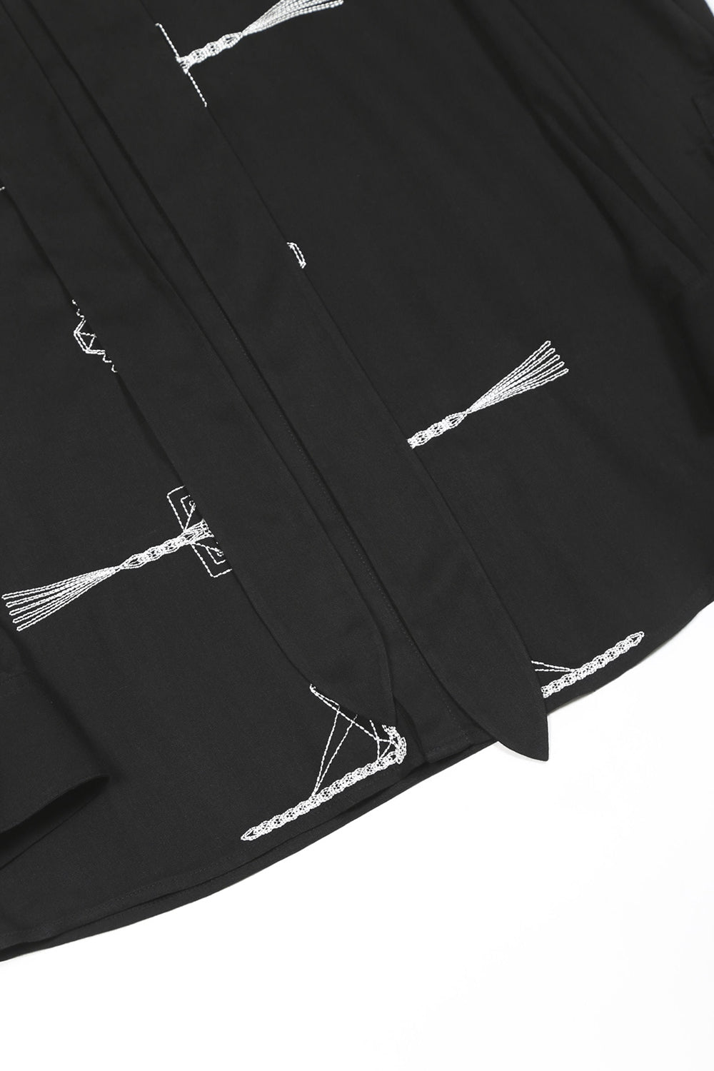 レーヨン ツイル 刺繍 レギュラー シャツ ブラック