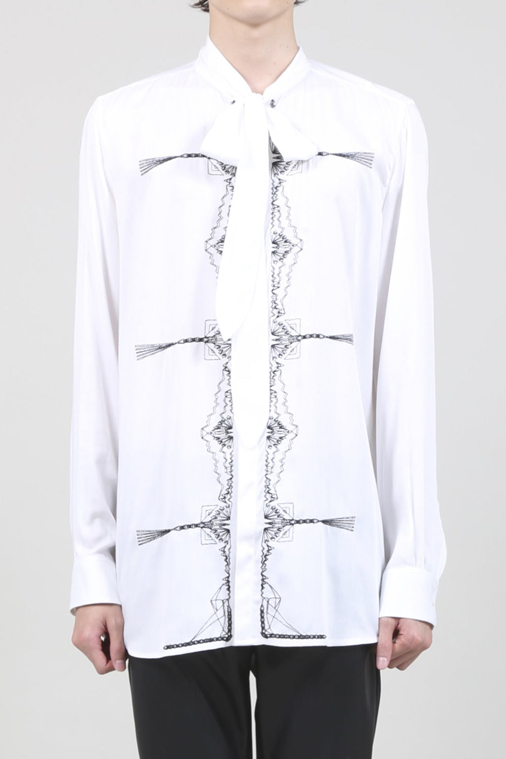 レーヨン ツイル 刺繍 レギュラー シャツ オフホワイト