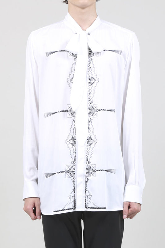 レーヨン ツイル 刺繍 レギュラー シャツ オフホワイト