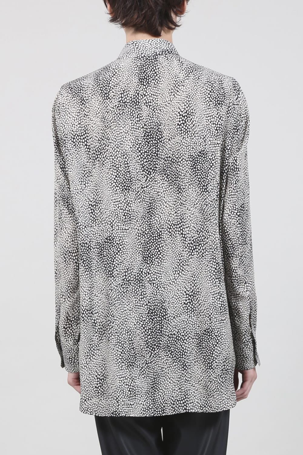 Decin Leopard Print Regular Shirt With Ribbon Black x Cream