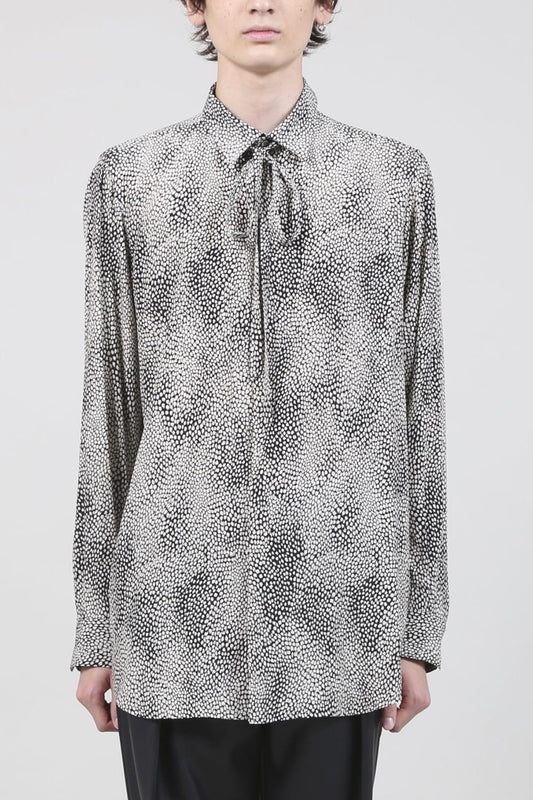 Decin Leopard Print Regular Shirt With Ribbon Black x Cream