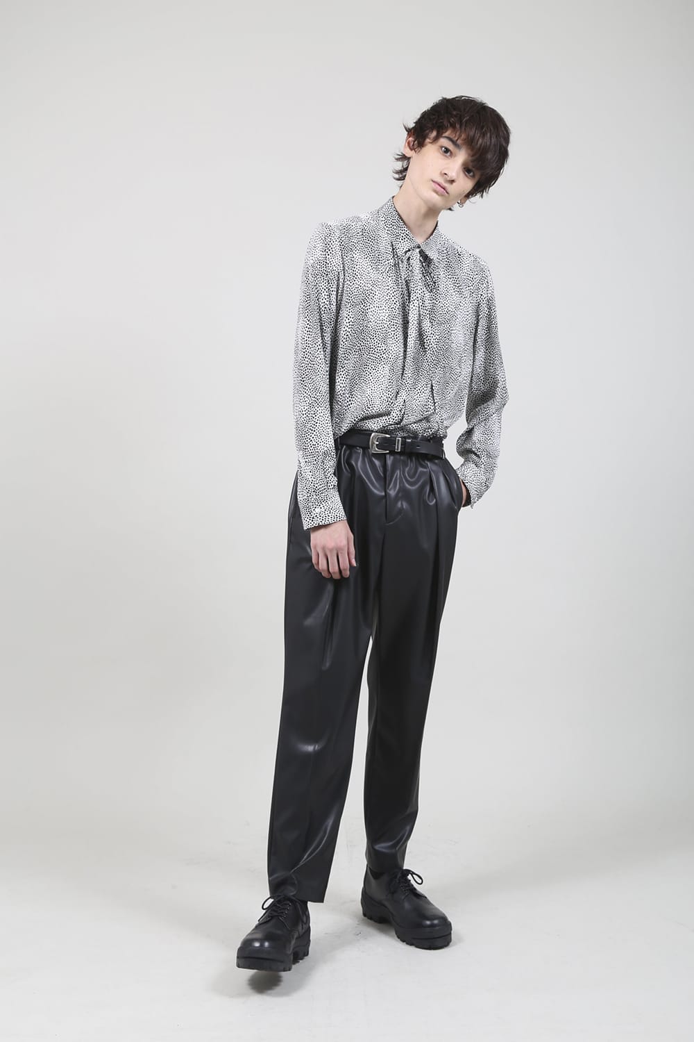 Decin Leopard Print Regular Shirt With Ribbon Off White x Black