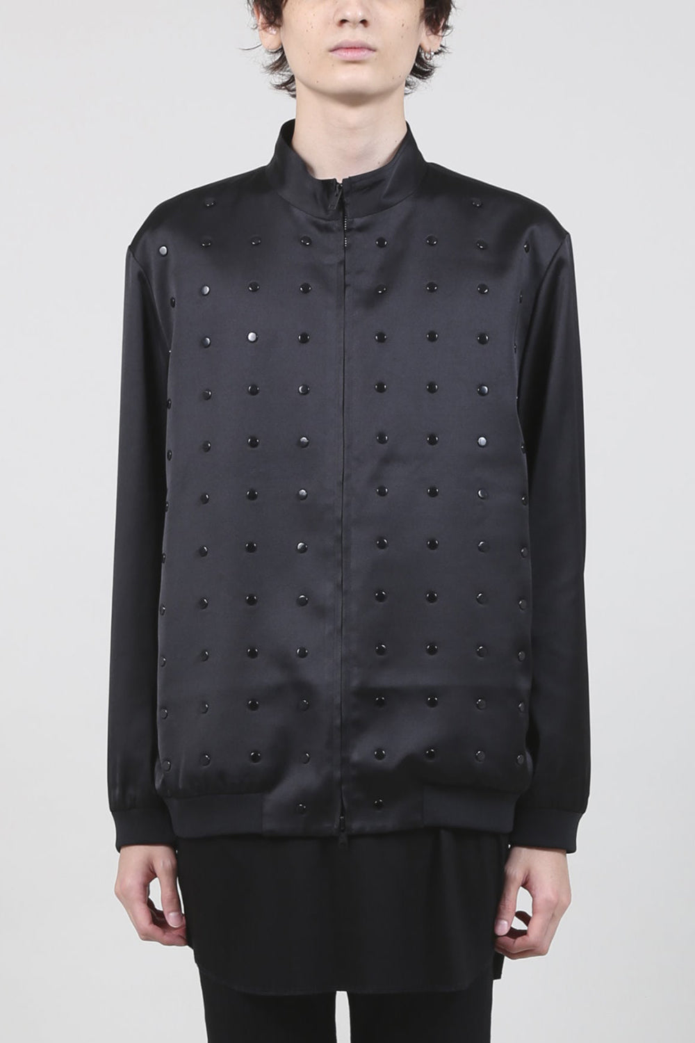 T/R Satin Studs Zip Up Blouson Black