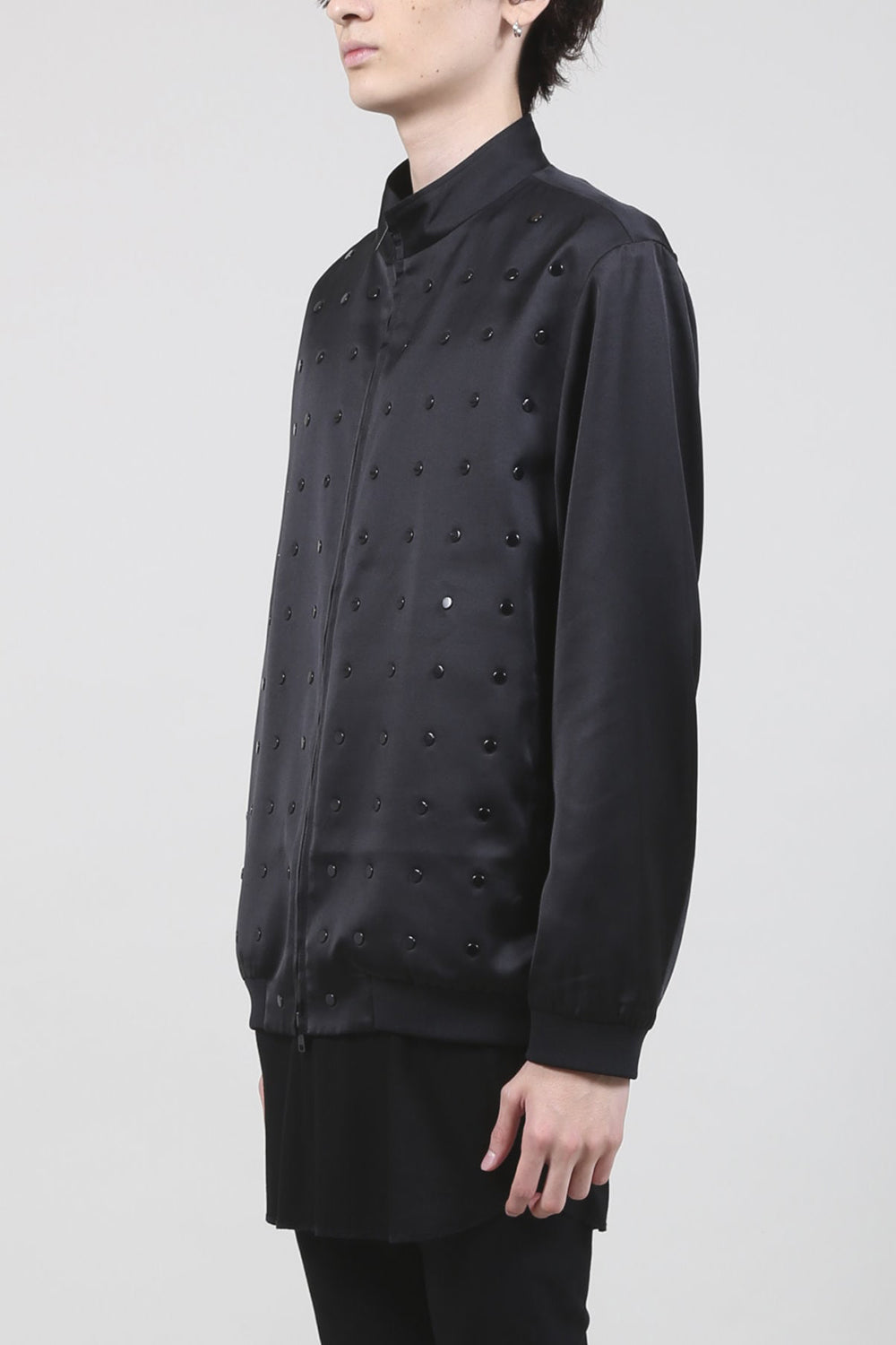 T/R Satin Studs Zip Up Blouson Black