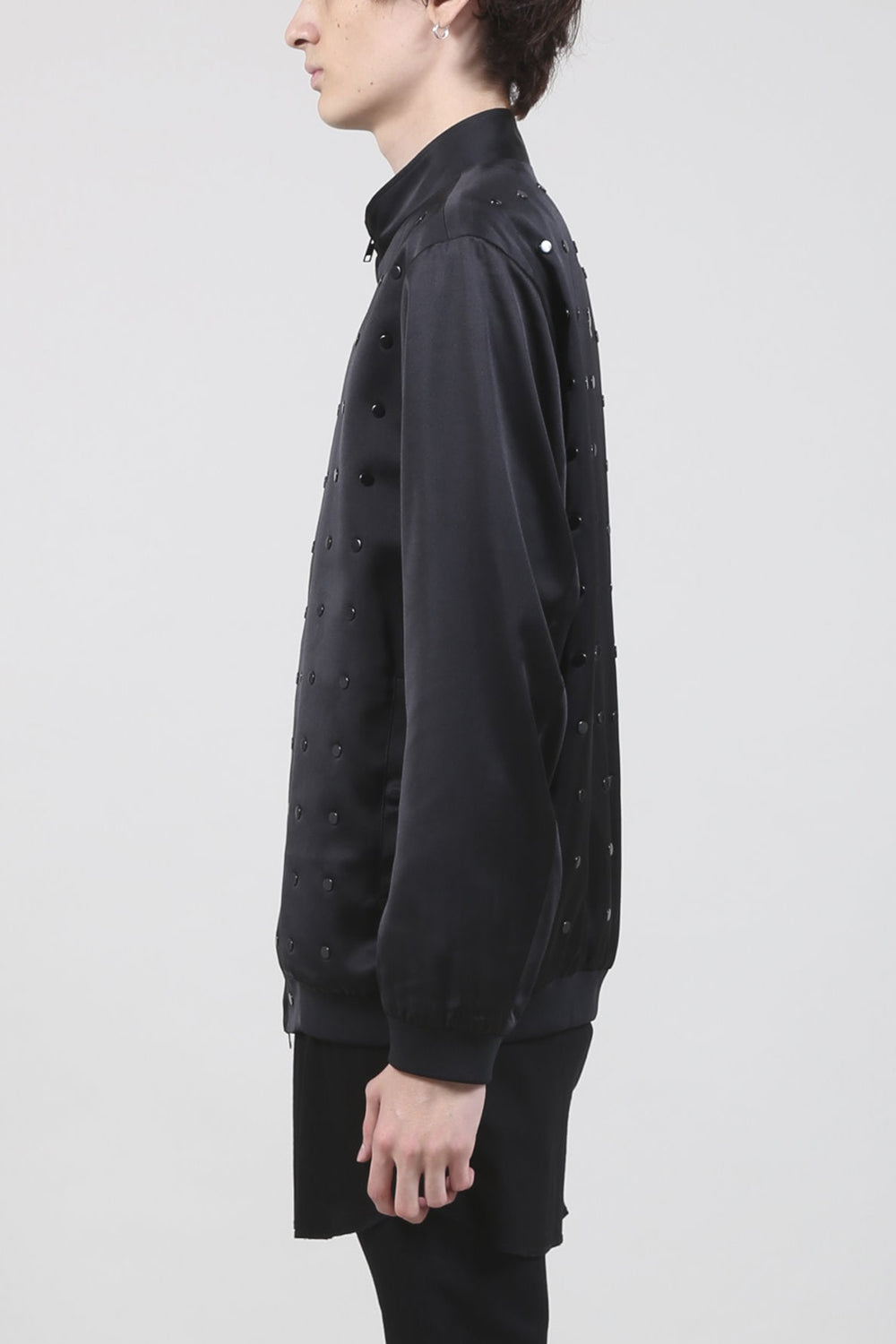 T/R Satin Studs Zip Up Blouson Black