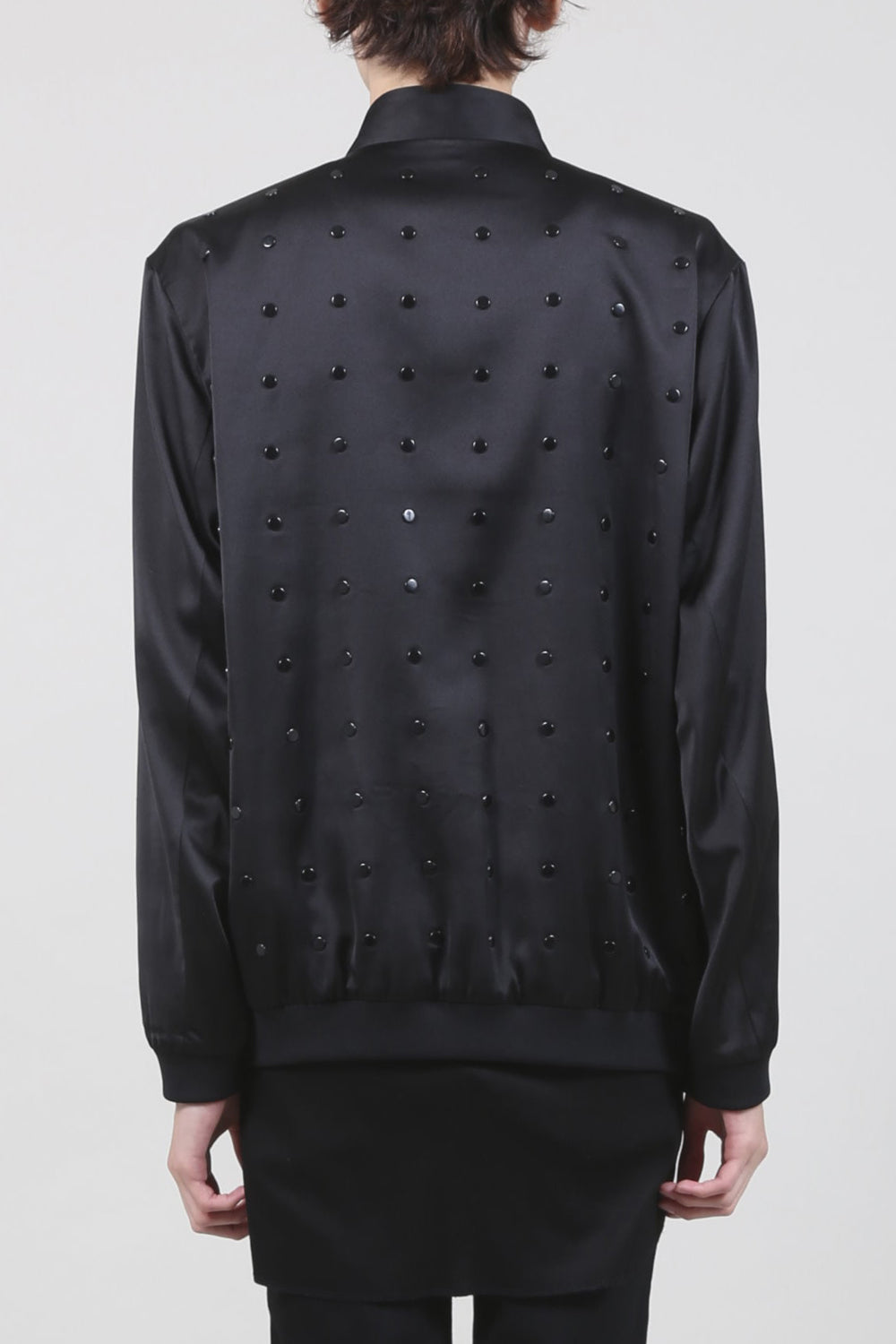 T/R Satin Studs Zip Up Blouson Black