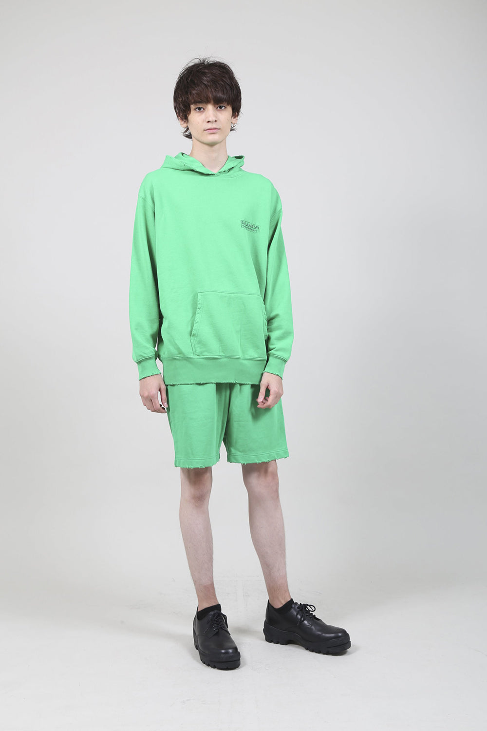 ミドル裏毛 ダメージ スウェット ショーツ ブライト グリーン