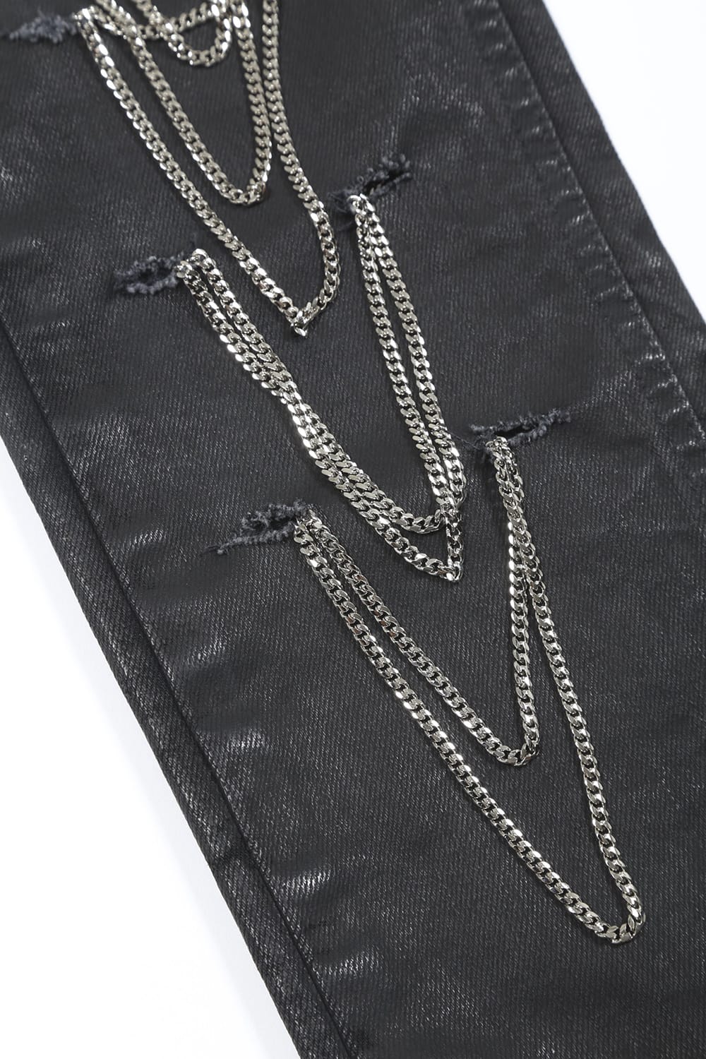 Silkete Shinny Denim Real Black Coating Chain Denim Pants