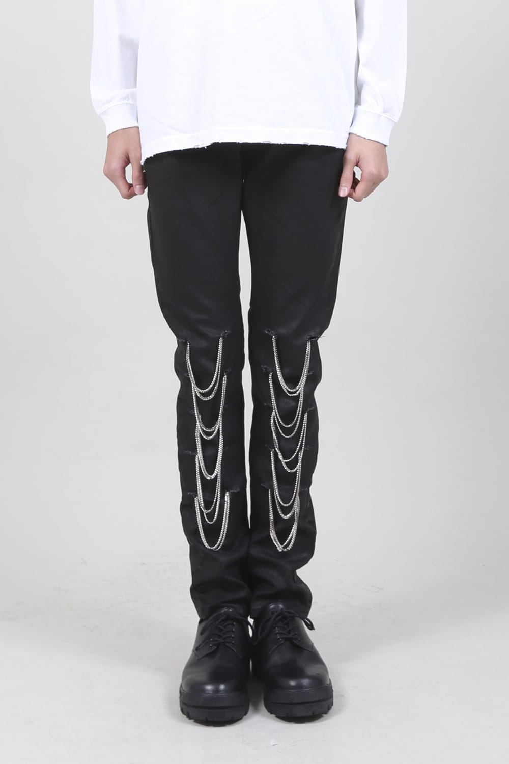 Silkete Shinny Denim Real Black Coating Chain Denim Pants