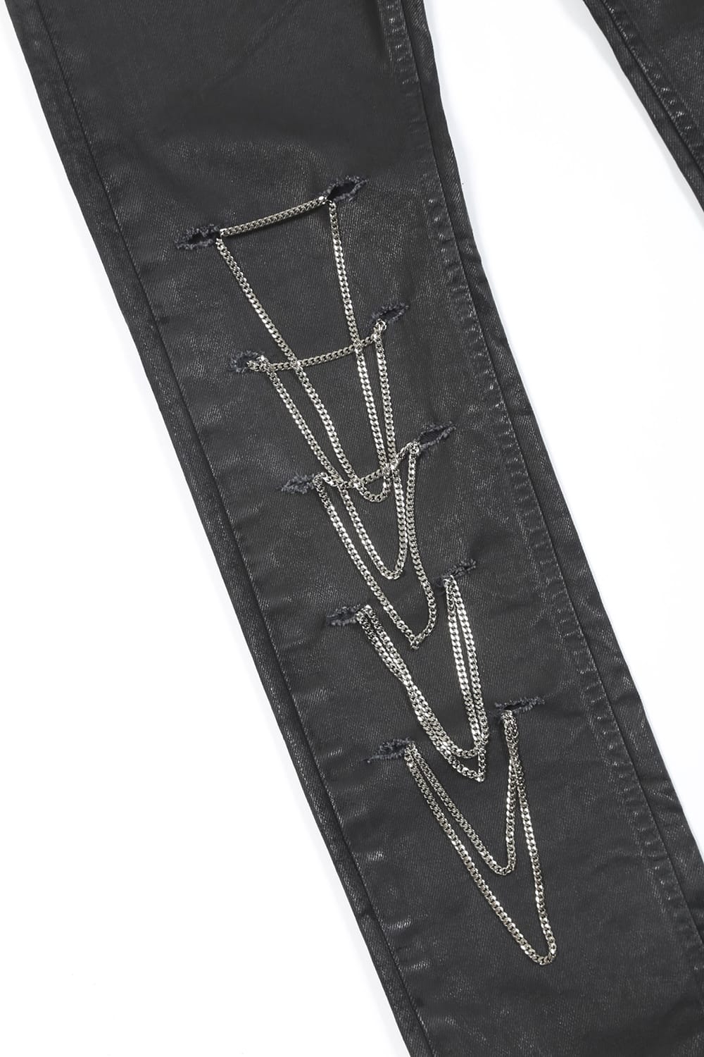 Silkete Shinny Denim Real Black Coating Chain Denim Pants