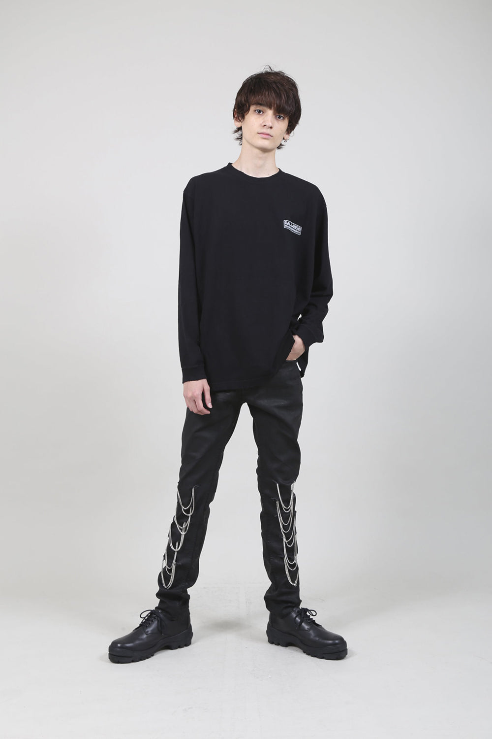 Heavy Weight Jersey Damage Long Sleeves T-shirt Black