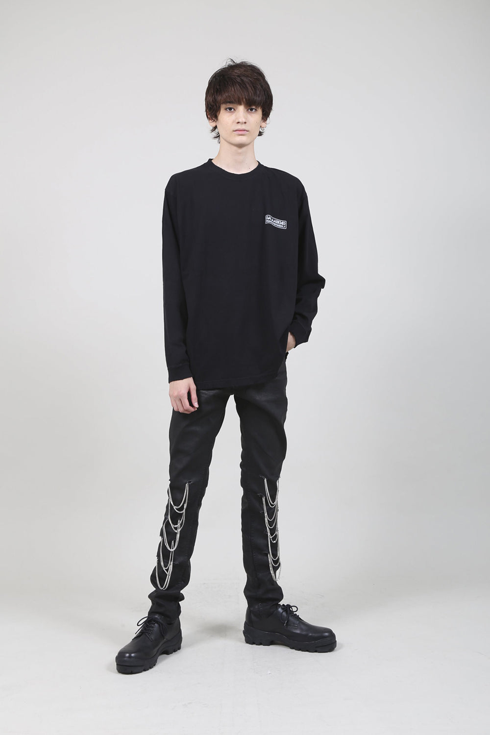 Heavy Weight Jersey Damage Long Sleeves T-shirt Black