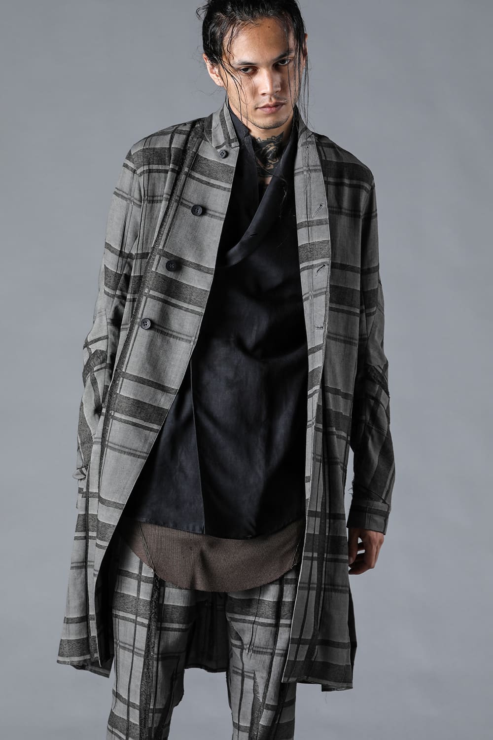 Check Jacquard W-Breasted Shirt Coat