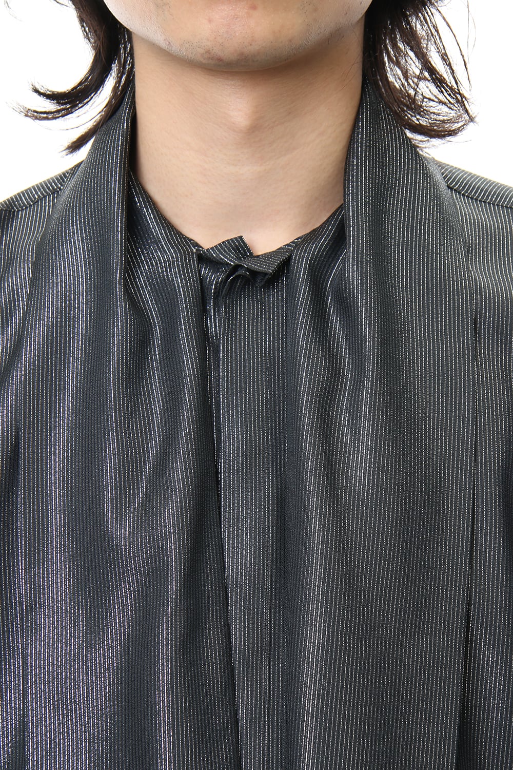 Super Bright Glitter Stripe Tie Collar Shirt