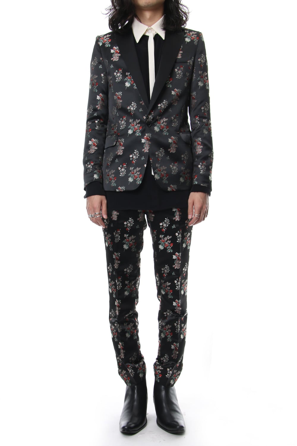 Satin Flower Jacquard Slacks